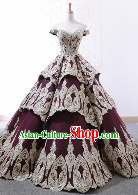 Top Grade Compere Purple Bubble Full Dress Princess Embroidered Wedding Dress Costume for Women