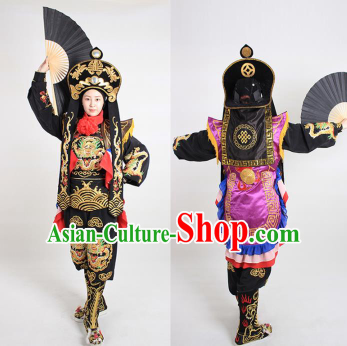 Chinese Traditional Sichuan Opera Black Costume Face Changing Clothing Complete Set for Women
