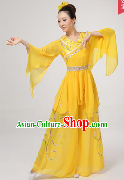 Chinese National Folk Dance Costume Traditional Yangko Dance Fan Dance Yellow Clothing for Women