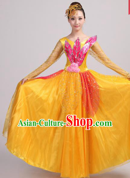 Chinese Traditional Spring Festival Gala Opening Dance Yellow Veil Dress Modern Dance Costume for Women