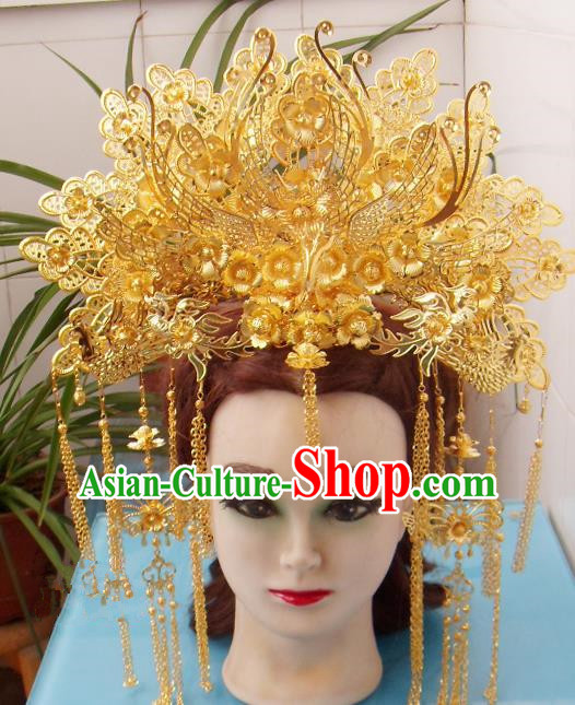 Chinese Traditional Goddess Hair Accessories Ancient Princess Hairpins Golden Phoenix Coronet for Women