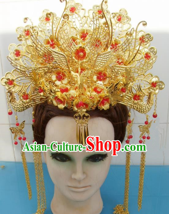 Chinese Traditional Goddess Hairpins Golden Tassel Phoenix Coronet Ancient Bride Hair Accessories for Women
