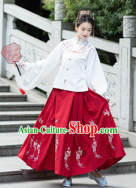 Chinese Traditional Red Hanfu Dress Ancient Ming Dynasty Princess Embroidered Costume for Women