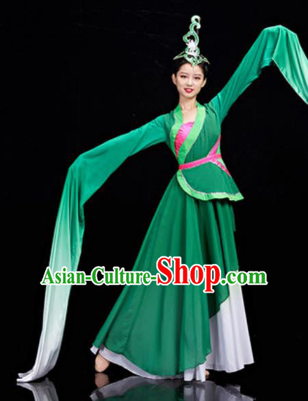 Chinese National Classical Dance Water Sleeve Dress Traditional Lotus Dance Umbrella Dance Green Costume for Women