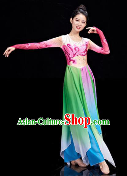 Chinese National Classical Dance Umbrella Dance Dress Traditional Lotus Dance Green Costume for Women