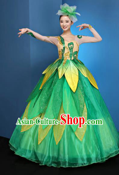 Chinese Traditional Chorus Green Bubble Dress Opening Dance Modern Dance Costume for Women