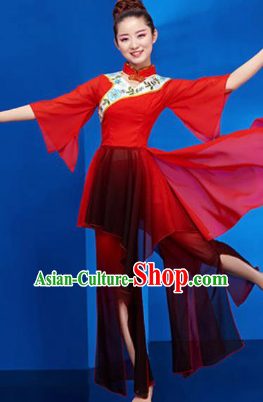 Chinese National Lotus Dance Umbrella Dance Red Dress Traditional Classical Dance Costume for Women