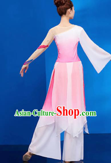 Chinese National Umbrella Dance Pink Dress Traditional Classical Dance Costume for Women