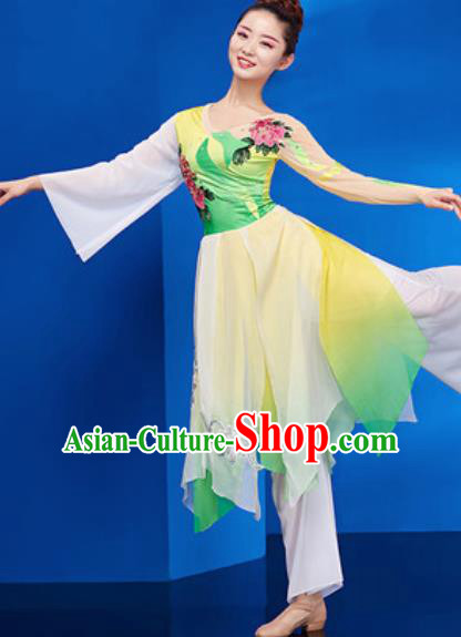 Chinese National Umbrella Dance Green Dress Traditional Classical Dance Costume for Women