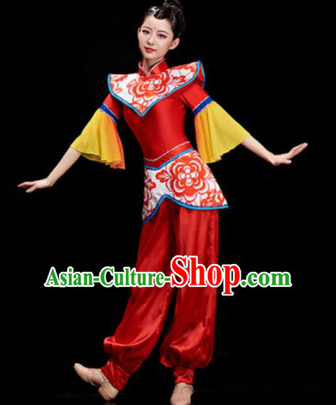 Chinese National Drum Dance Folk Dance Red Costume Traditional Yangko Dance Clothing for Women
