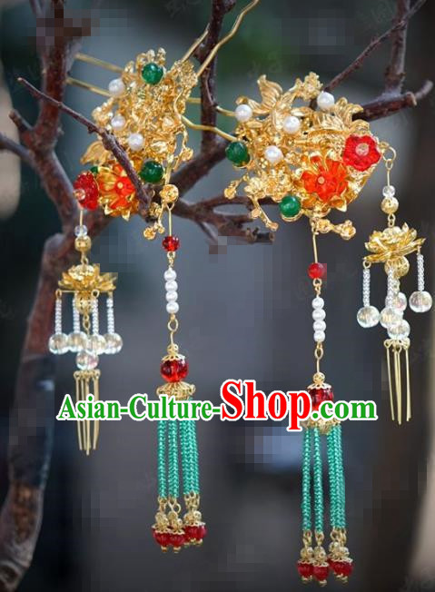 Chinese Traditional Hair Accessories Ancient Palace Golden Tassel Step Shake Bride Hairpins Headwear for Women