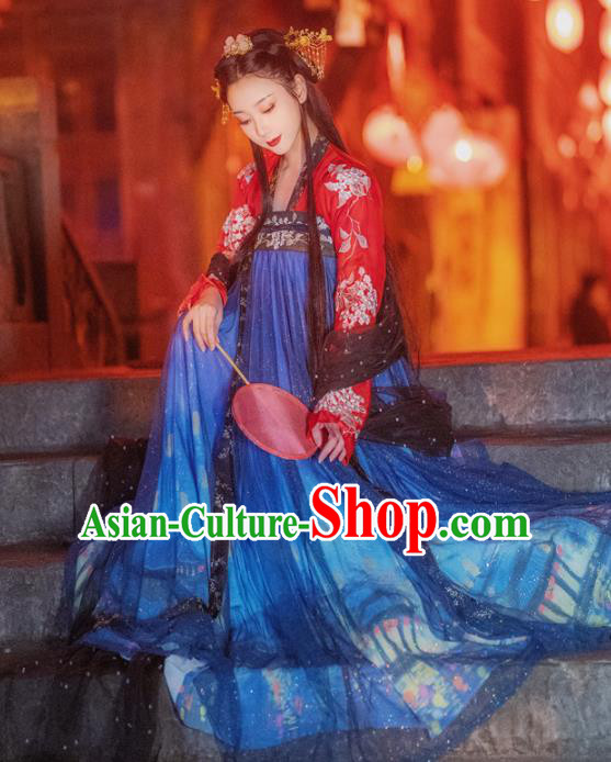 Chinese Traditional Tang Dynasty Historical Hanfu Dress Ancient Palace Princess Embroidered Costume for Women
