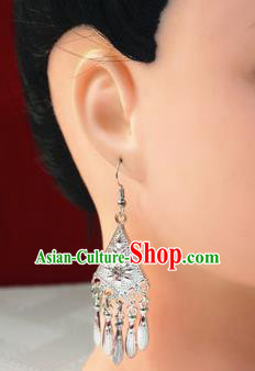 Traditional Chinese Sliver Tassel Ear Accessories Miao Nationality Wedding Earrings for Women