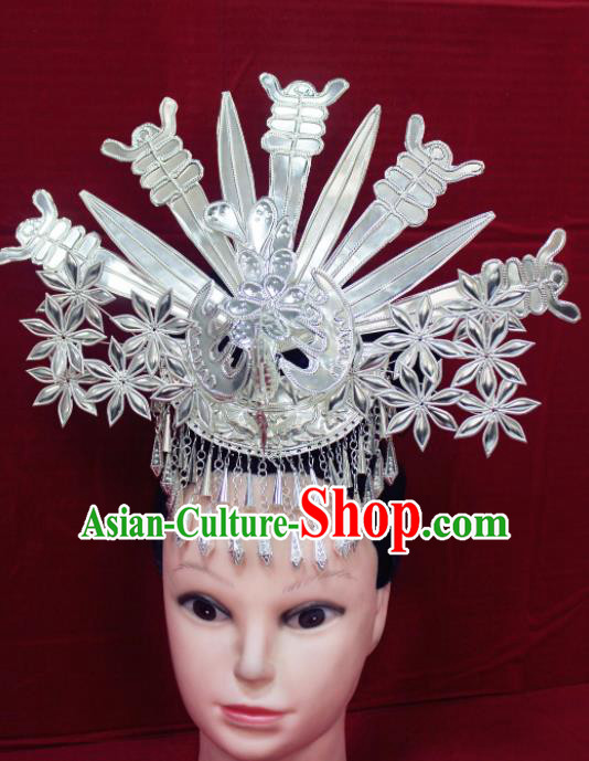 Traditional Chinese Hair Accessories Miao Nationality Sliver Flowers Phoenix Coronet Ethnic Female Hairpins for Women