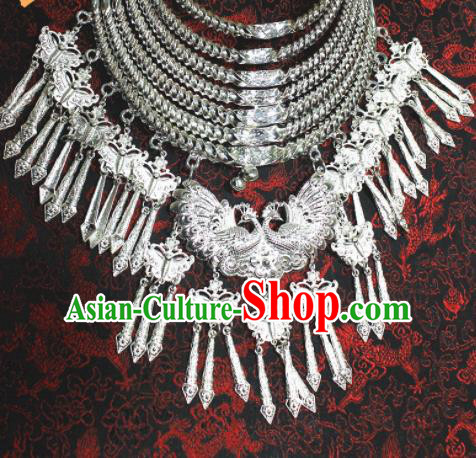 Chinese Traditional Miao Nationality Necklet Hmong Wedding Sliver Peacock Necklace for Women