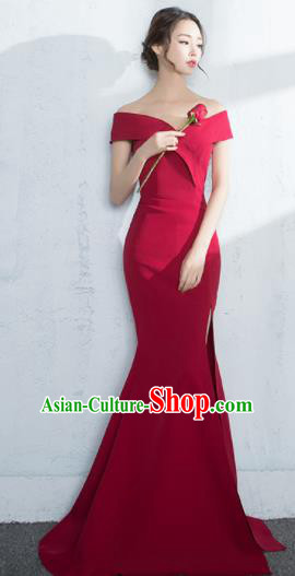 Professional Compere Red Fishtail Full Dress Modern Dance Princess Wedding Dress for Women