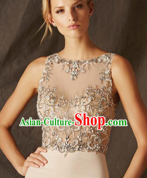 Top Grade Beige Full Dress Compere Modern Fancywork Costume Princess Wedding Dress for Women
