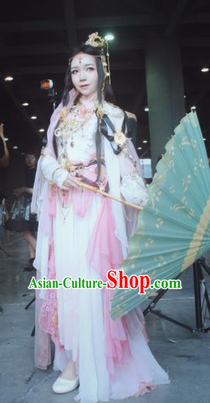 Chinese Traditional Cosplay Princess Pink Costume Ancient Peri Swordswoman Dress for Women