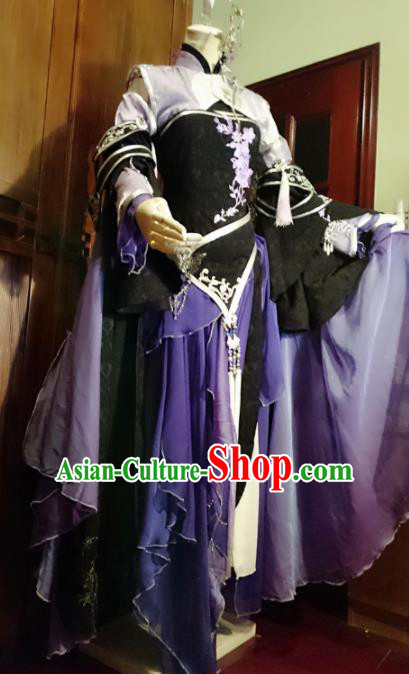 Chinese Traditional Cosplay Princess Purple Costume Ancient Peri Swordswoman Dress for Women