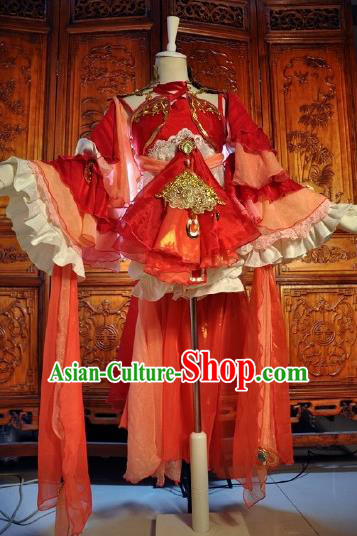 Chinese Traditional Cosplay Heroine Costume Ancient Swordswoman Female Knight Red Dress for Women