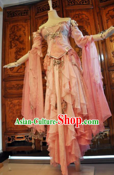 Chinese Traditional Cosplay Heroine Female Knight Costume Ancient Swordswoman Pink Dress for Women