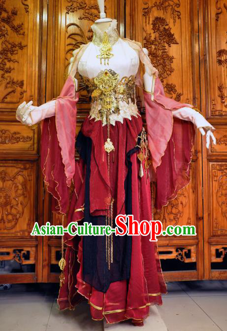Chinese Traditional Cosplay Heroine Female Knight Costume Ancient Swordswoman Red Dress for Women