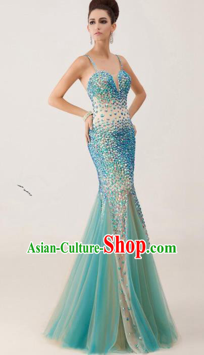 Top Grade Catwalks Blue Paillette Mermaid Evening Dress Compere Modern Fancywork Costume for Women