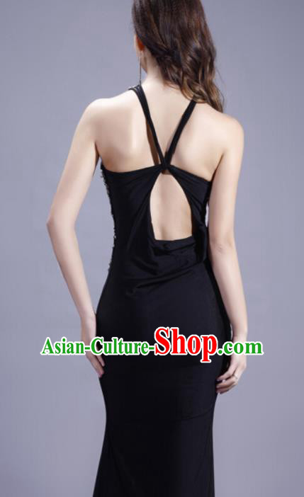 Top Grade Catwalks Black Evening Dress Compere Modern Fancywork Costume for Women