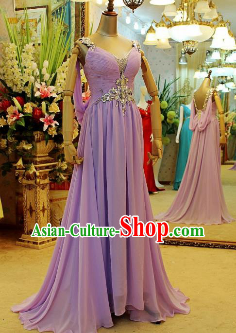 Top Grade Modern Fancywork Purple Veil Formal Dress Compere Catwalks Costume for Women