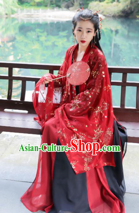 Traditional Chinese Tang Dynasty Historical Costume Ancient Princess Wedding Red Hanfu Dress for Women