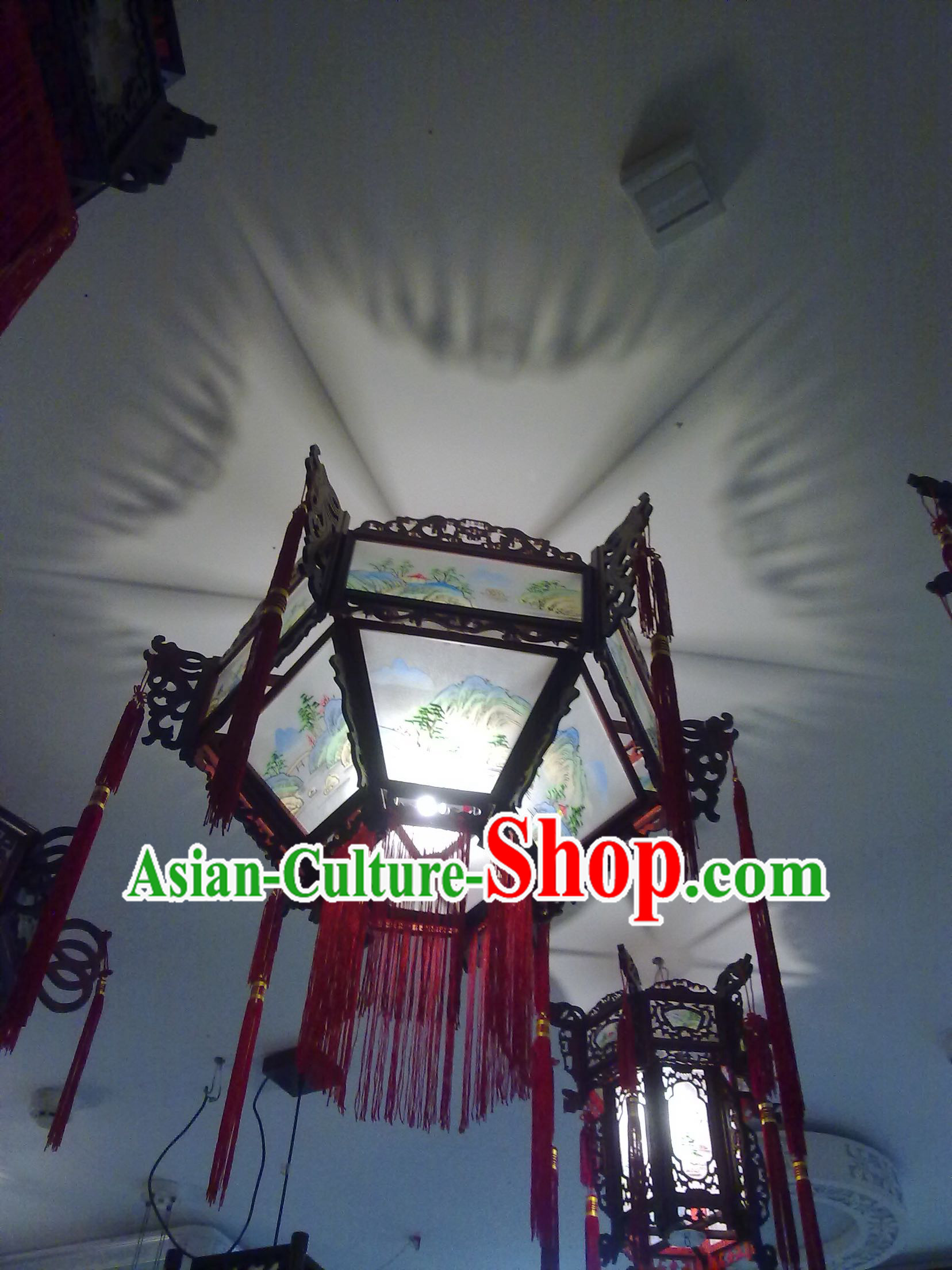 Chinese Hand Carved Traditional Painting Palace Ceiling Lantern