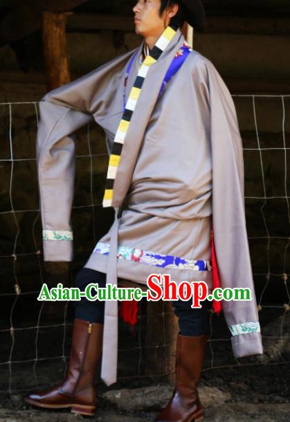 Chinese Traditional National Tibetan Robe Zang Nationality Ethnic Folk Dance Costume for Men