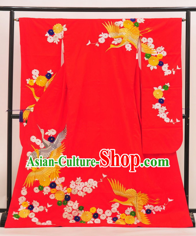Japan Traditional Princess Costume Red Yukata Dress Japanese Wedding Furisode Kimono for Women