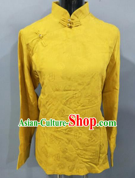 Traditional Chinese National Tibetan Ethnic Yellow Blouse Zang Nationality Folk Dance Costume for Women