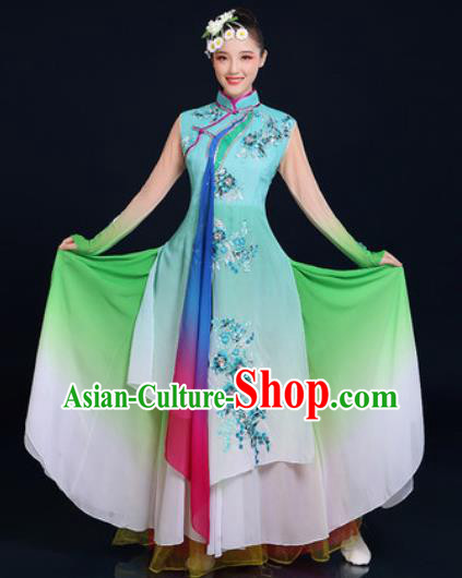Traditional Chinese Classical Dance Green Dress Umbrella Dance Stage Performance Fan Dance Costume for Women