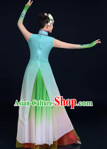 Traditional Chinese Classical Dance Green Dress Umbrella Dance Stage Performance Fan Dance Costume for Women