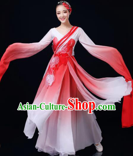 Chinese Traditional Classical Dance Water Sleeve Red Dress Umbrella Dance Stage Performance Costume for Women