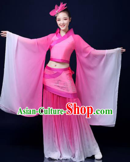 Traditional Chinese Classical Dance Pink Dress Umbrella Dance Stage Performance Fan Dance Costume for Women
