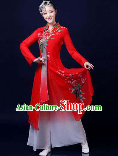 Traditional Chinese Classical Dance Red Dress Umbrella Dance Stage Performance Fan Dance Costume for Women