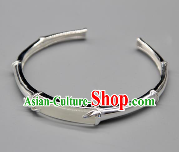 Chinese Traditional Tibetan Ethnic Opal Bracelet Accessories Handmade Zang Nationality Sliver Bangle for Women