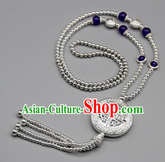 Chinese Traditional Mongolian Ethnic Jewelry Accessories Handmade Mongol Nationality Carving Sliver Necklace for Women