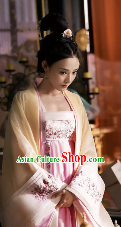 Chinese Ancient Drama Tang Dynasty Imperial Consort Embroidered Replica Costume and Headpiece for Women