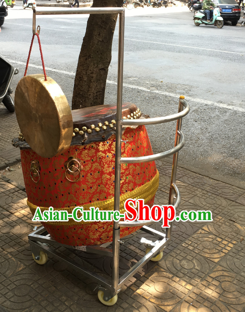 Traditional Lion Dance Drum Cart and Gong Stand Set