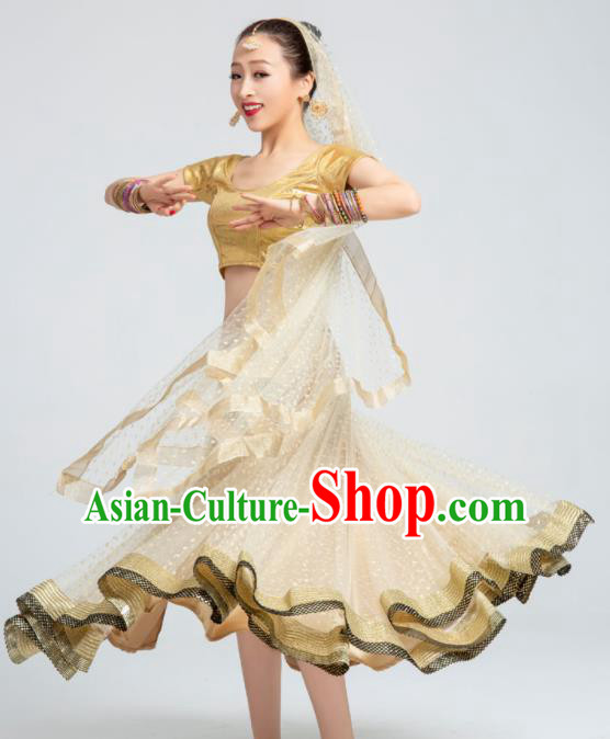 Asian India Traditional Bollywood Costumes South Asia Indian Belly Dance Golden Dress for Women
