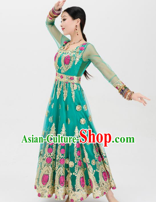 Asian India Traditional Green Sari Bollywood Belly Dance Costumes South Asia Indian Princess Dress for Women