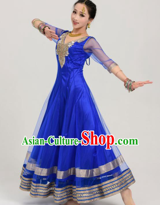 Asian India Traditional Bollywood Costumes South Asia Indian Belly Dance Royalblue Veil Sari Dress for Women