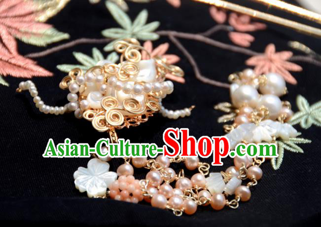 Traditional Chinese Hanfu Hair Accessories Ancient Princess Pearls Tassel Shell Hair Claw Hairpins for Women