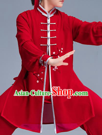 Asian Chinese Martial Arts Wushu Costume Traditional Tai Ji Kung Fu Training Red Uniform for Women
