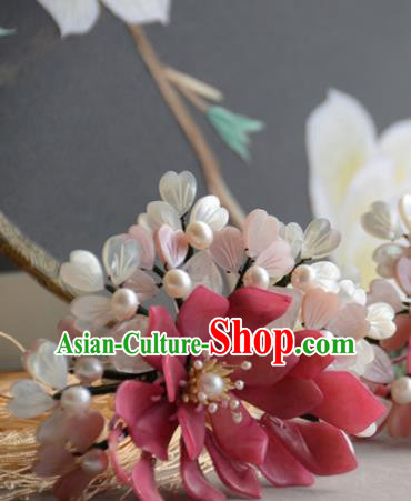 Traditional Chinese Hanfu Red Flowers Hair Clip Hair Accessories Ancient Princess Hairpins for Women