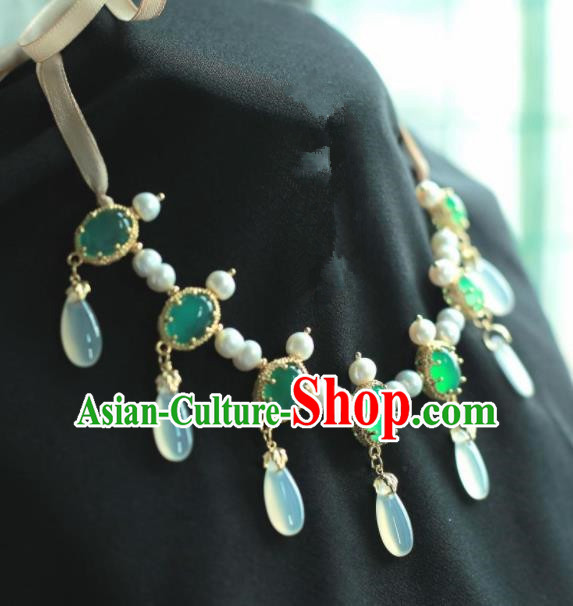 Traditional Chinese Hanfu Accessories Ancient Princess Green Agate Necklace for Women